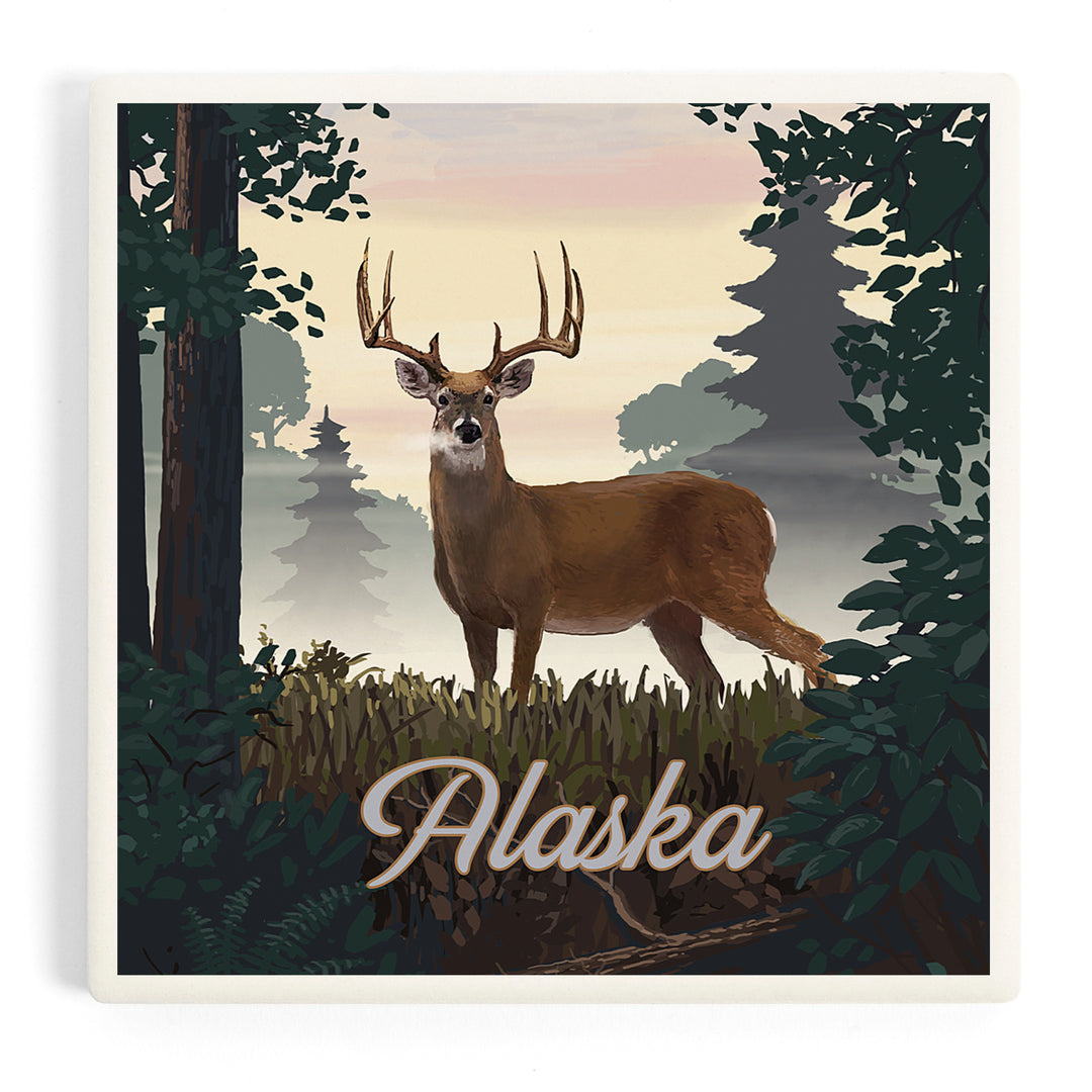 Alaska, Painterly, Deer and Sunrise, Coasters