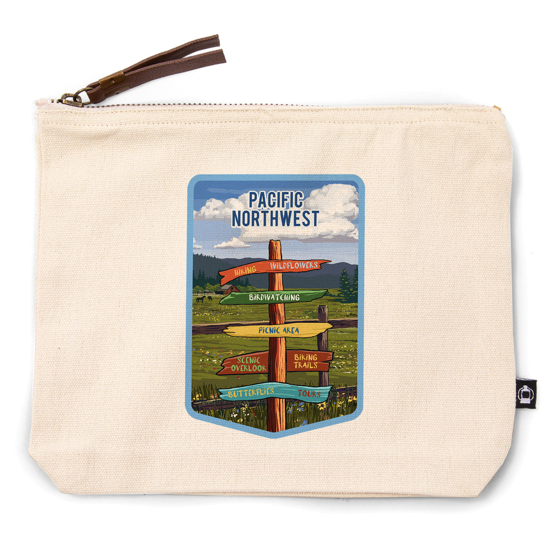 Pacific Northwest, Signpost, Meadow,, Organic Cotton Zipper Pouch, Go Bag