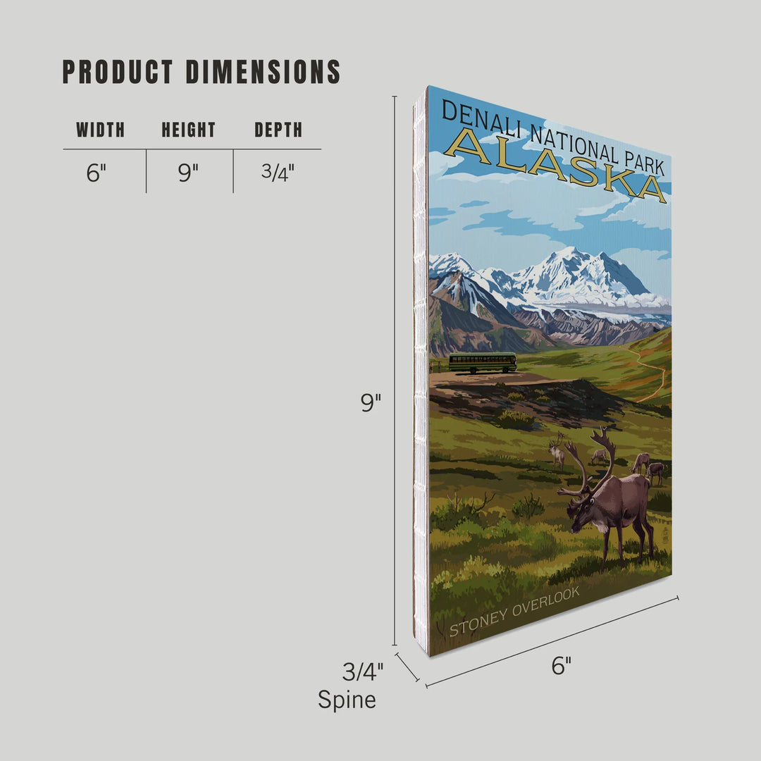 Lined 6x9 Journal, Denali National Park, Alaska, Caribou and Stoney Overlook, Lay Flat, 193 Pages, FSC paper