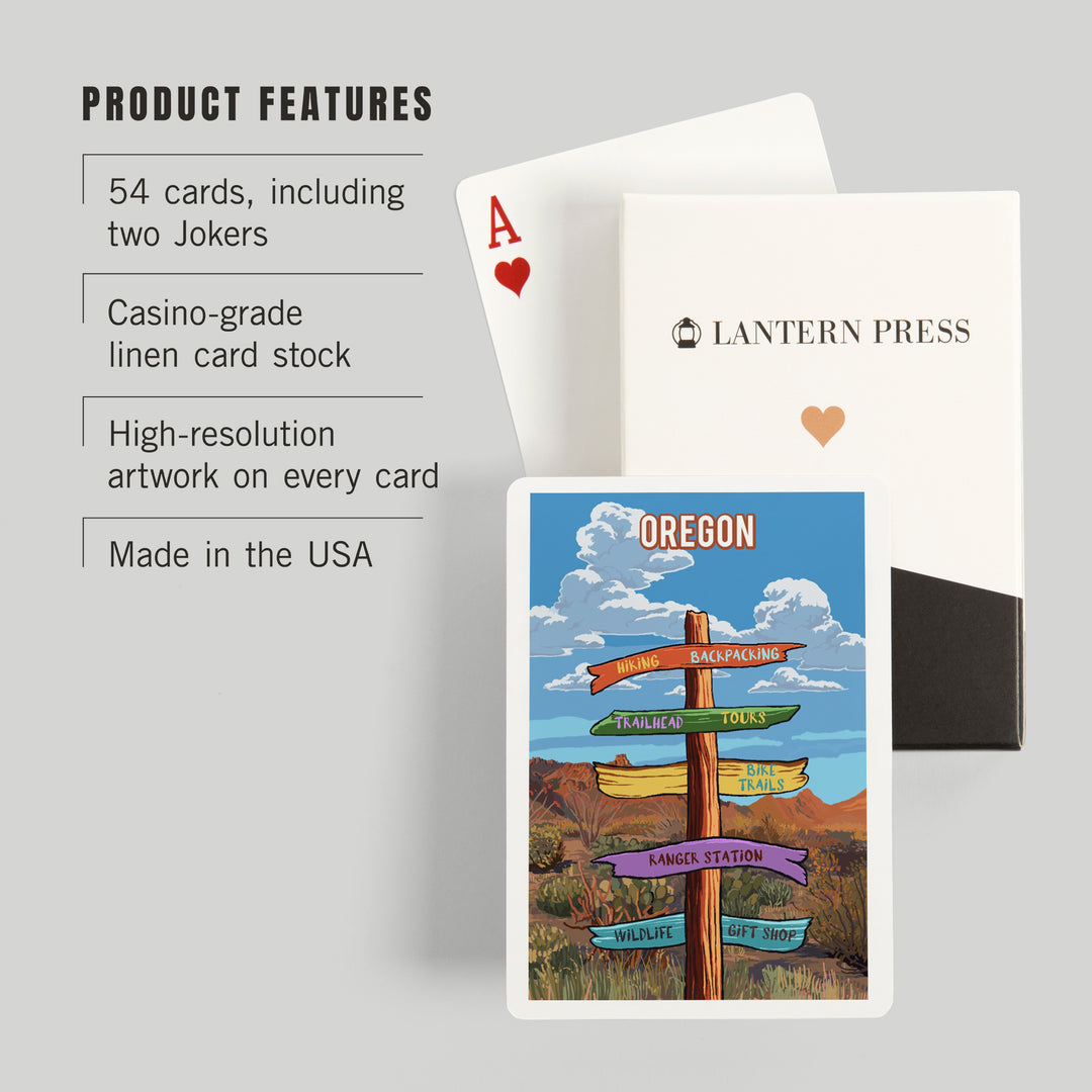 Playing Cards, Oregon, Signpost, Desert, 52 Card Deck with Jokers in Box, Unique Art