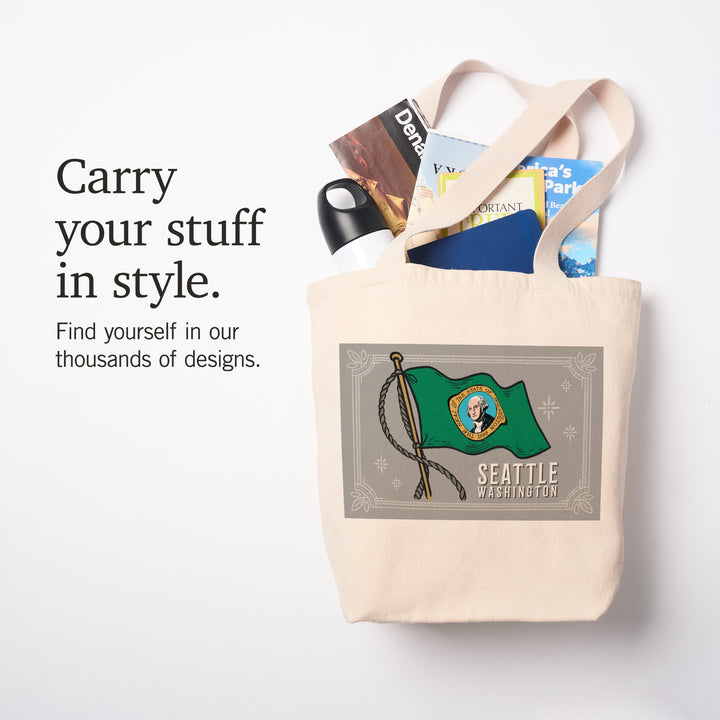 Seattle, WA, Waving State Flag, State Series, Tote Bag