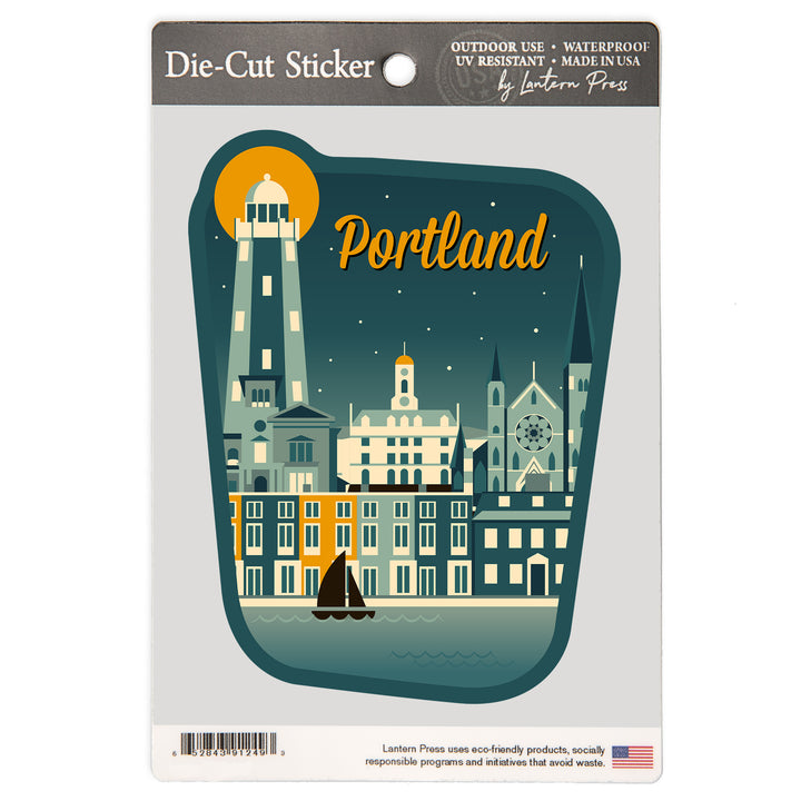 Portland, Maine, Retro Skyline, Vinyl Sticker