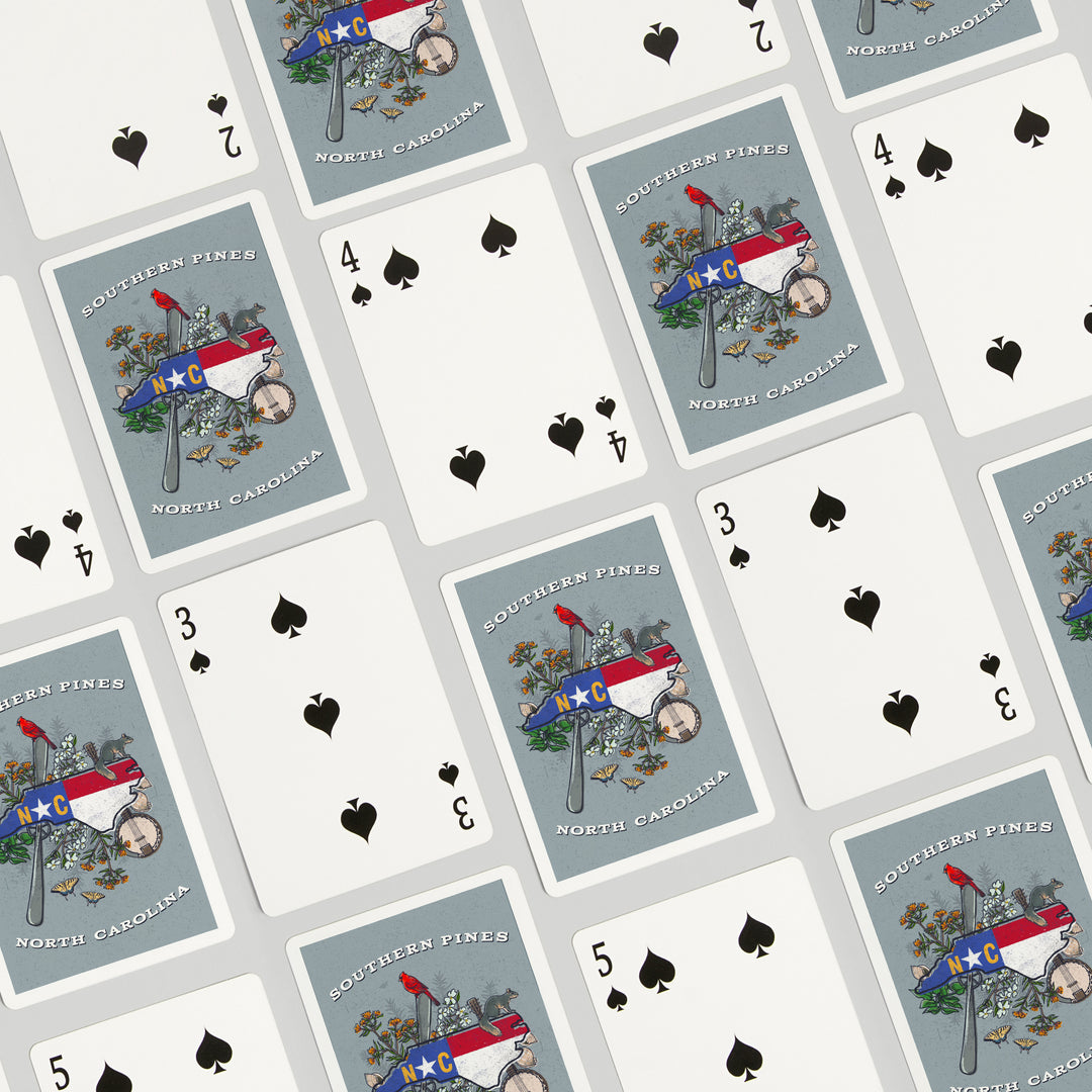 Playing Cards, Southern Pines, North Carolina, State Treasure Trove, 52 Card Deck with Jokers in Box, Unique Art