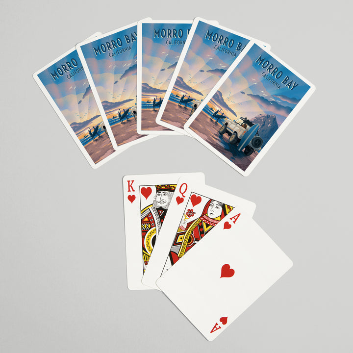 Playing Cards, Morro Bay, California, Lithograph, Surfers on Beach, 52 Card Deck with Jokers in Box, Unique Art
