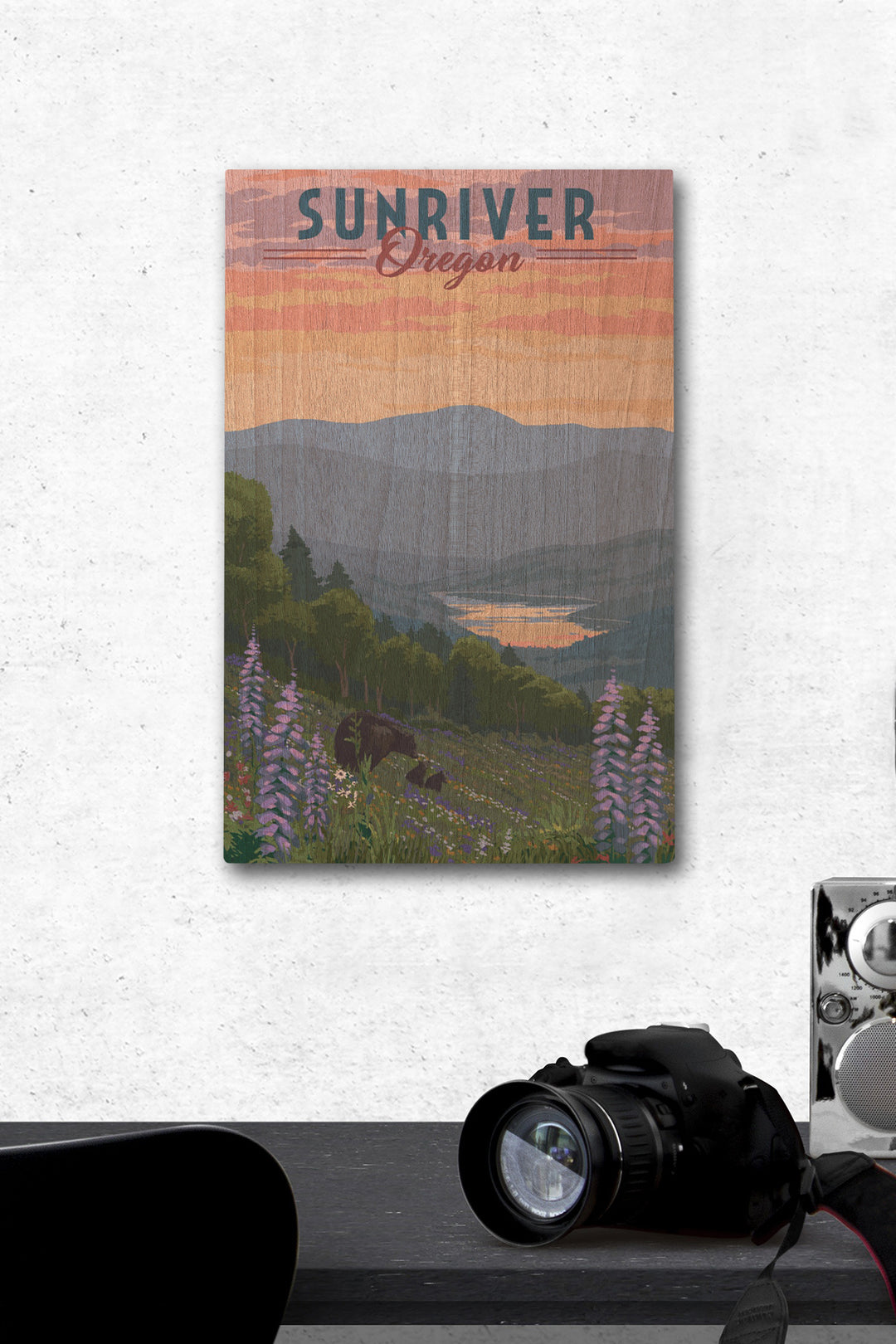 Sunriver, Oregon, Bear and Spring Flowers, Lantern Press Artwork, Wood Signs and Postcards