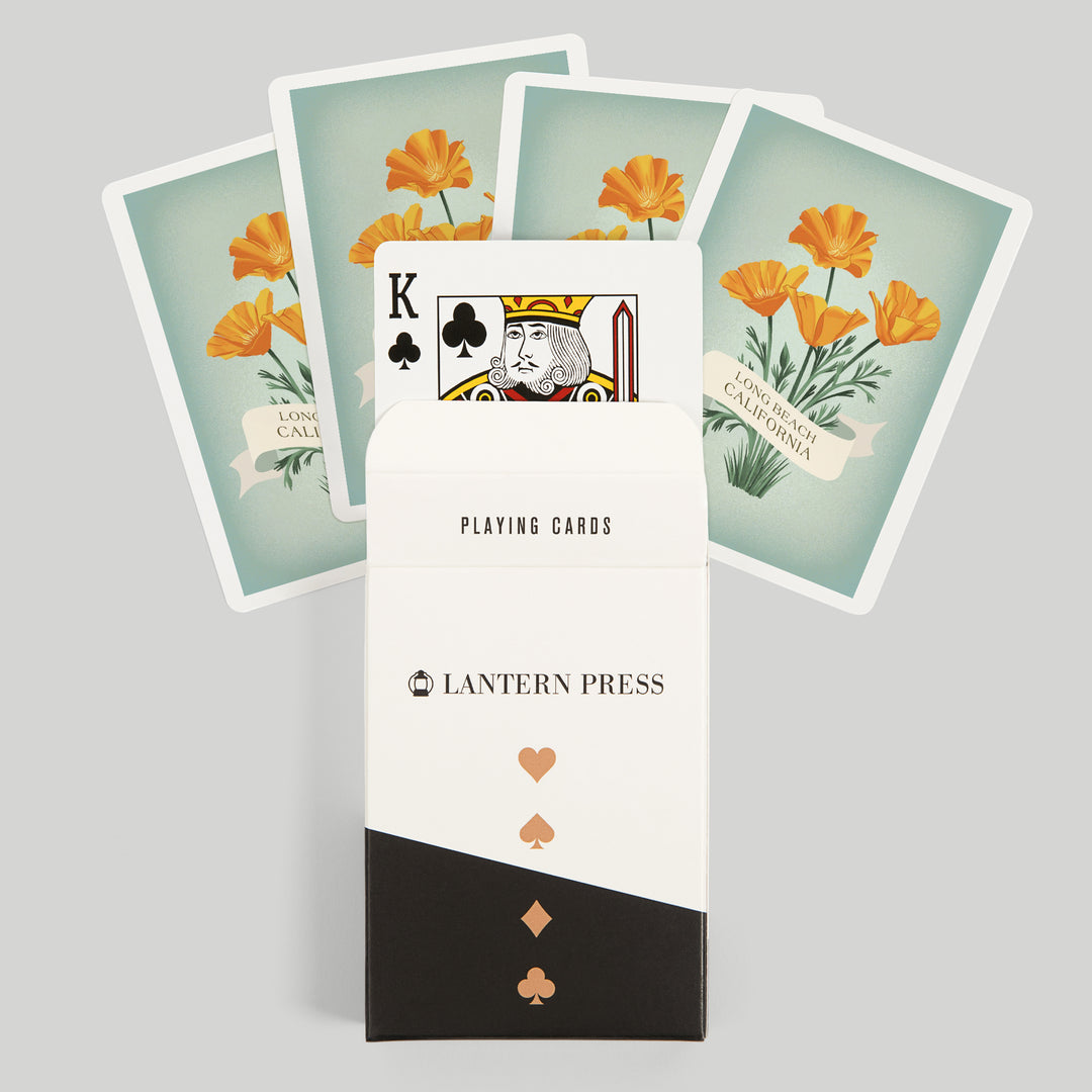 Playing Cards, Long Beach, California, Vintage Flora, California Poppy, 52 Card Deck with Jokers in Box, Unique Art