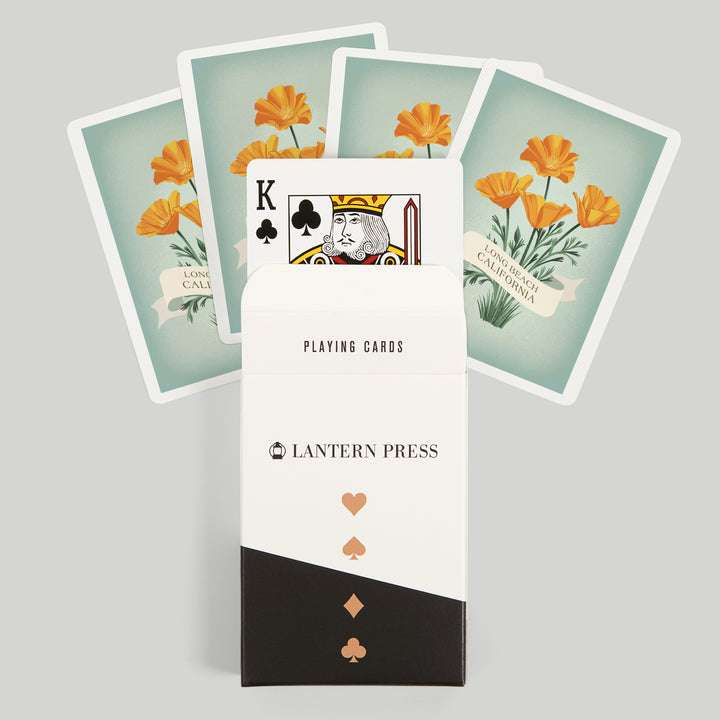 Playing Cards, Long Beach, California, Vintage Flora, California Poppy, 52 Card Deck with Jokers in Box, Unique Art
