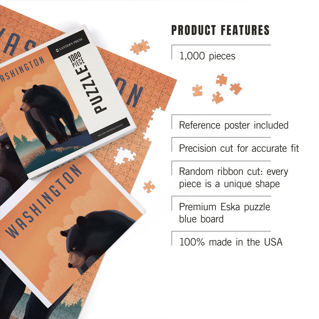 Washington, Black Bear, Litho, 1000 Piece Jigsaw Puzzle