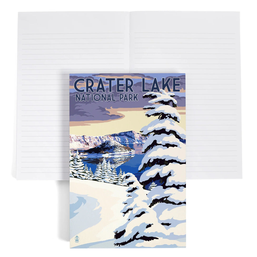 Lined 6x9 Journal, Crater Lake National Park, Oregon, Winter Scene, Painterly Series, Lay Flat, 193 Pages, FSC paper