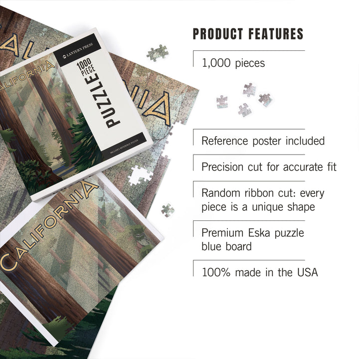 California, Lithograph, Deer in Forest, 1000 Piece Jigsaw Puzzle