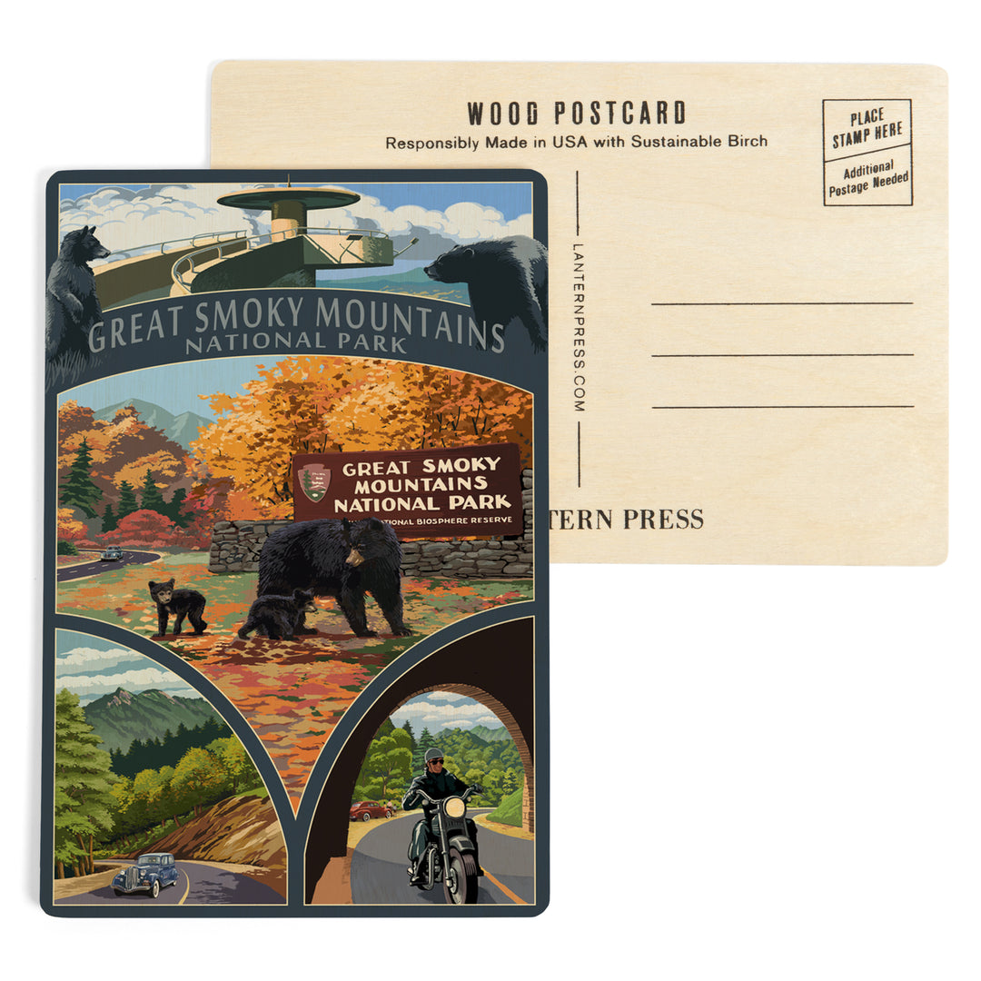 Great Smoky Mountains National Park, Tennessee, Montage, Wood Sign and Postcards