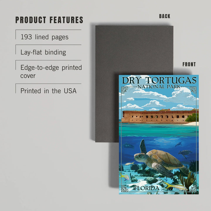 Lined 6x9 Journal, Dry Tortugas National Park, Florida, Sea Turtle, Painterly Series, Lay Flat, 193 Pages, FSC paper