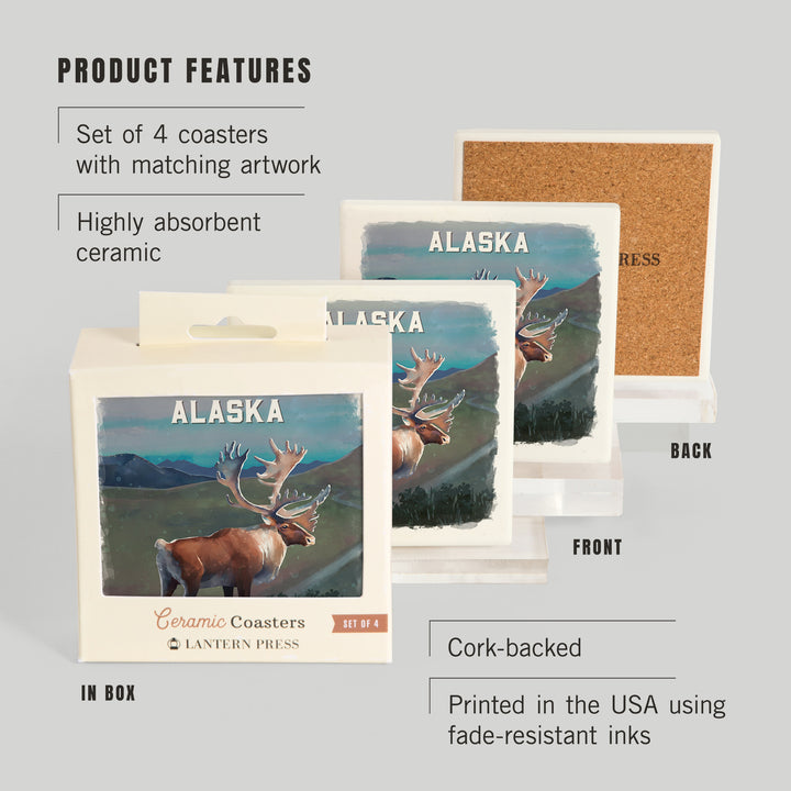 Alaska, Watercolor Study, Caribou, Coaster Set