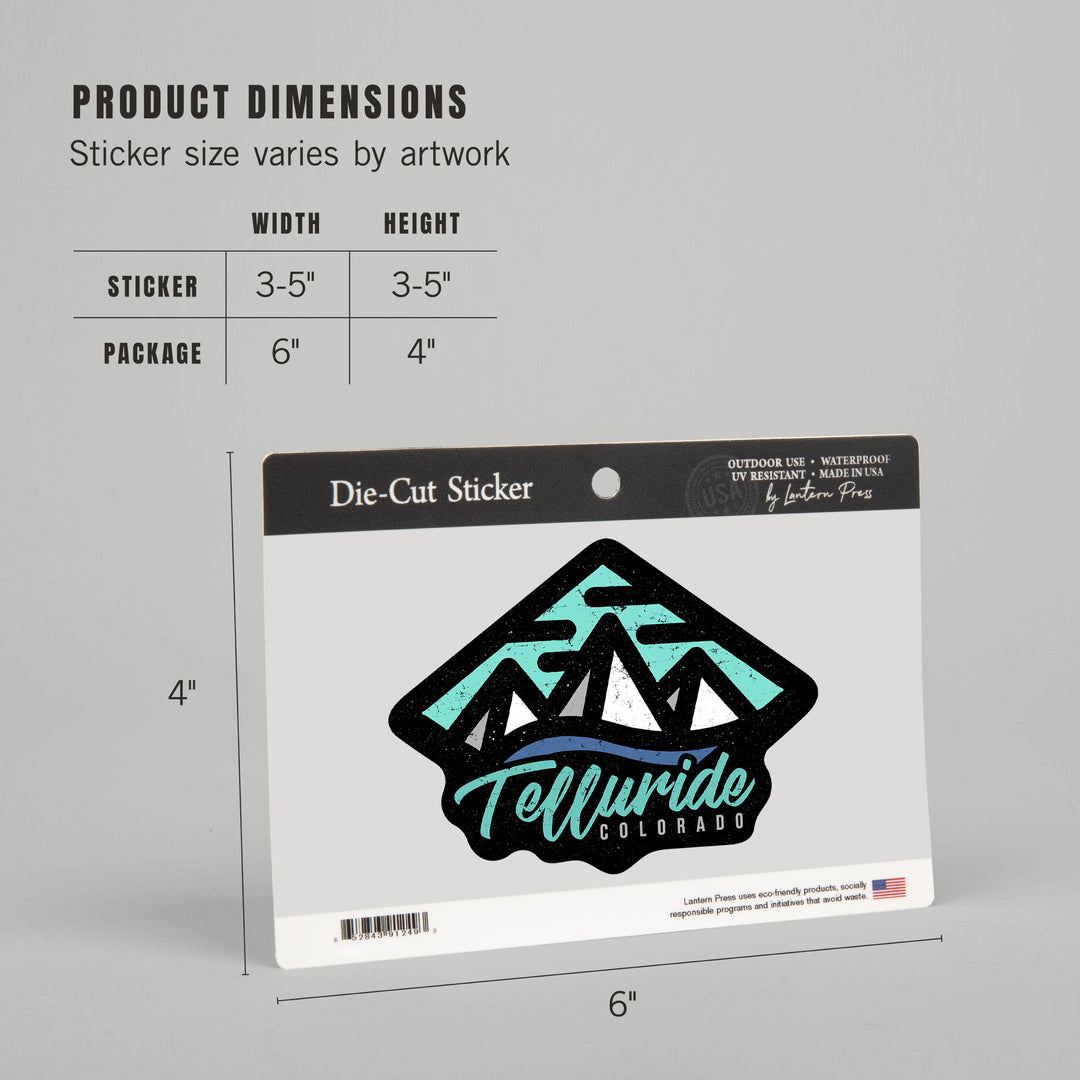 Telluride, Colorado, Diamond Mountain, Contour, Lantern Press Artwork, Vinyl Sticker