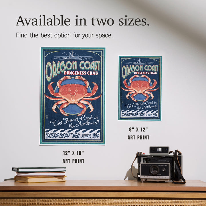 Oregon Coast, Dungeness Crab Vintage Sign, Art & Giclee Prints