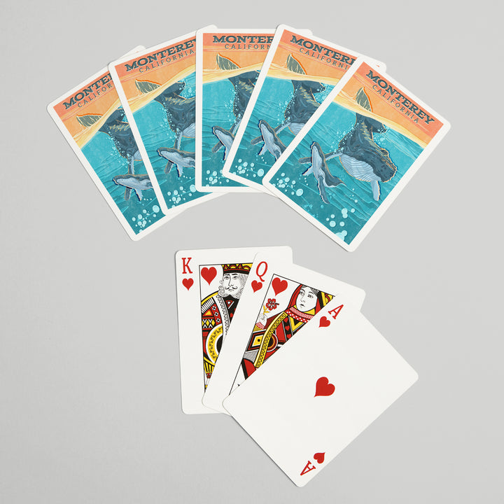 Playing Cards, Monterey, California, Vintage Press, Humpback Whale, 52 Card Deck with Jokers in Box, Unique Art