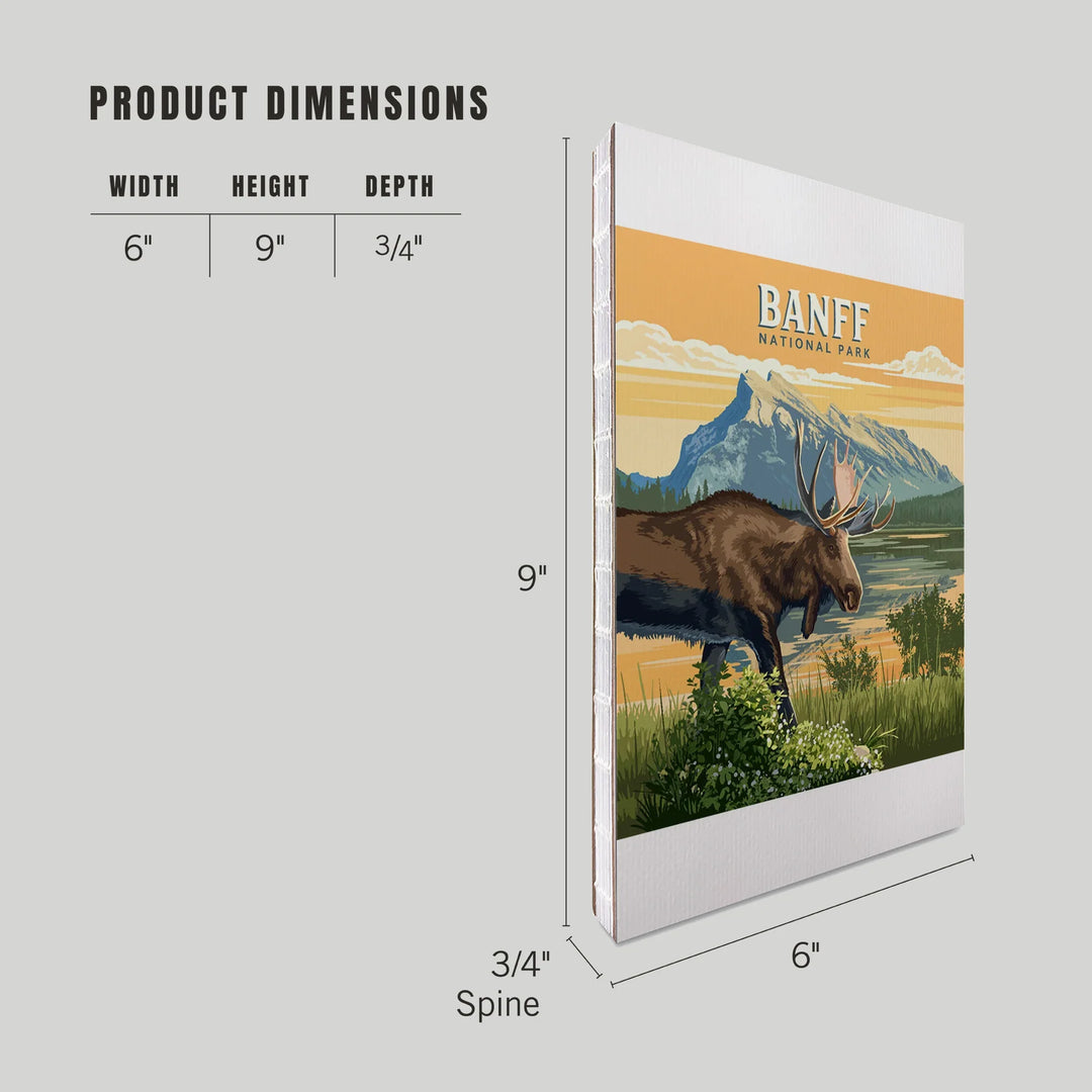 Lined 6x9 Journal, Lake Minnewanka, Canada, Banff National Park, Moose, Painterly, Lay Flat, 193 Pages, FSC paper