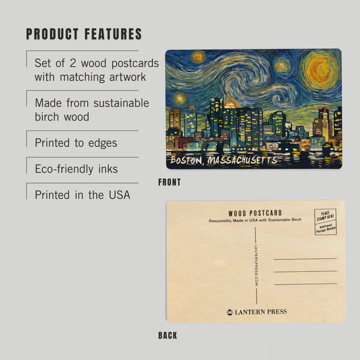 Boston, Massachusetts, Starry Night City 78711, Wood Sign and Postcards