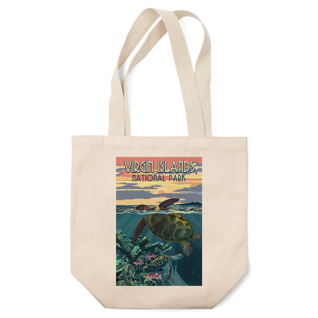 Virgin Islands National Park, Loggerhead Sea Turtle and Sunset, Tote Bag