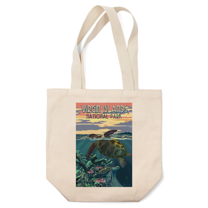 Virgin Islands National Park, Loggerhead Sea Turtle and Sunset, Tote Bag
