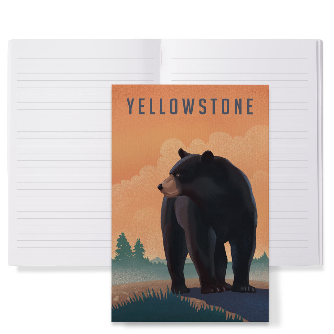 Lined 6x9 Journal, Yellowstone, Montana, Black Bear, Litho, Lay Flat, 193 Pages, FSC paper