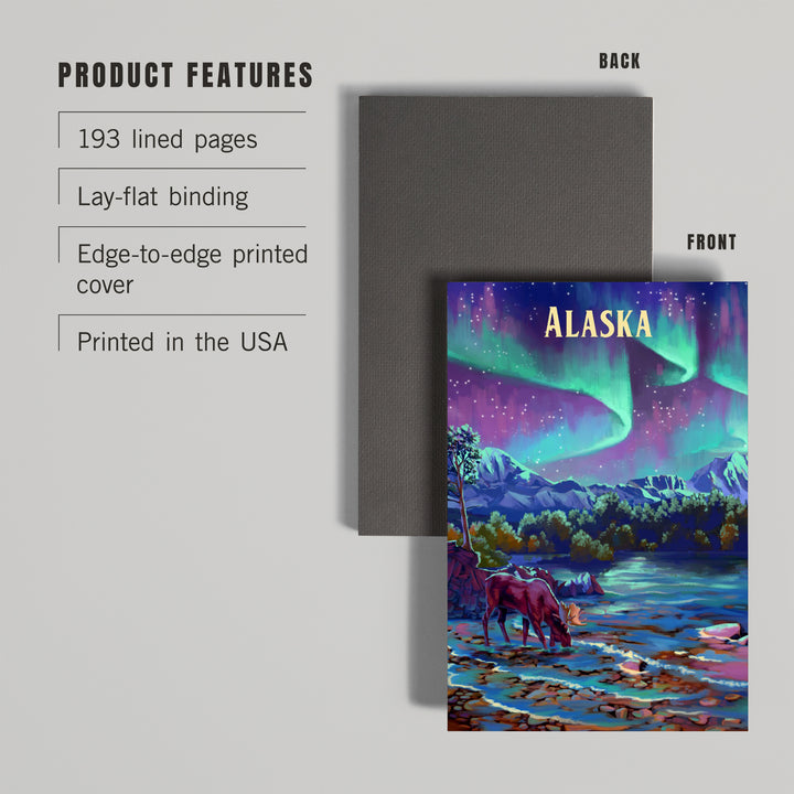 Lined 6x9 Journal, Alaska, Oil Painting, Northern Lights Lake, Lay Flat, 193 Pages, FSC paper