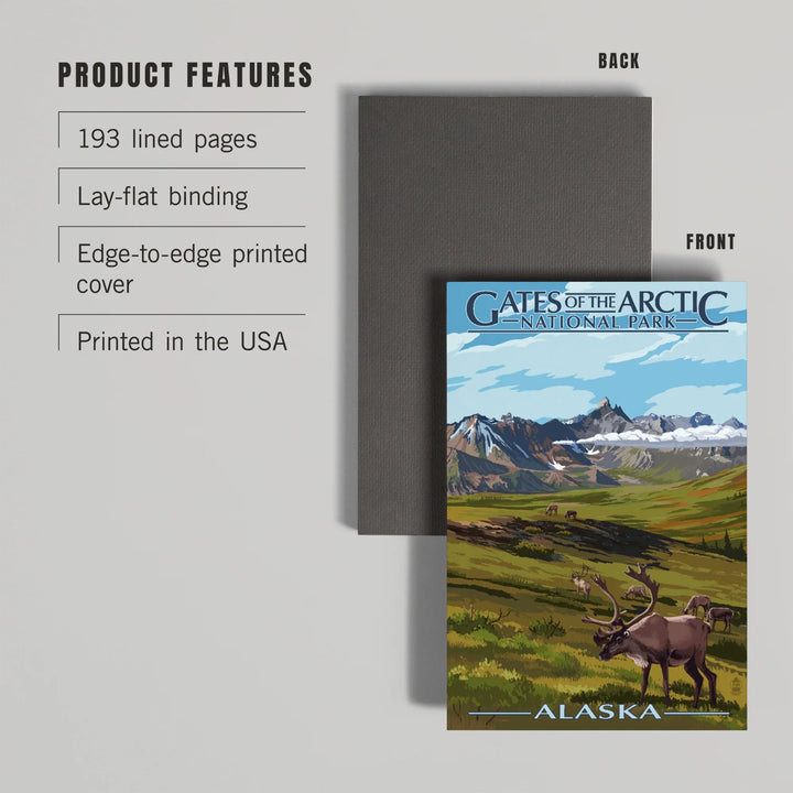 Lined 6x9 Journal, Gates of the Arctic National Park, Alaska, Caribou and Mountains, Lay Flat, 193 Pages, FSC paper