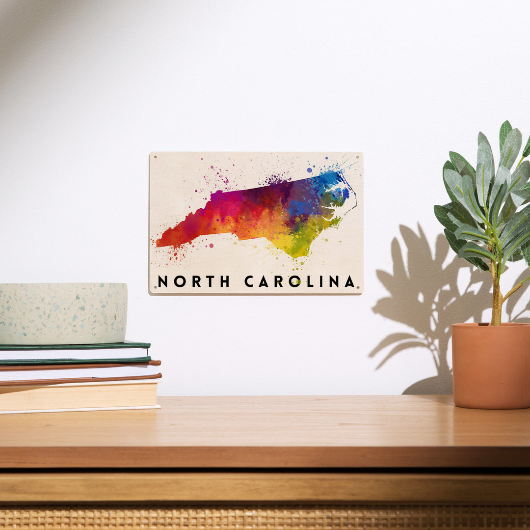 North Carolina, State Abstract Watercolor, Lantern Press Artwork, Wood Signs and Postcards