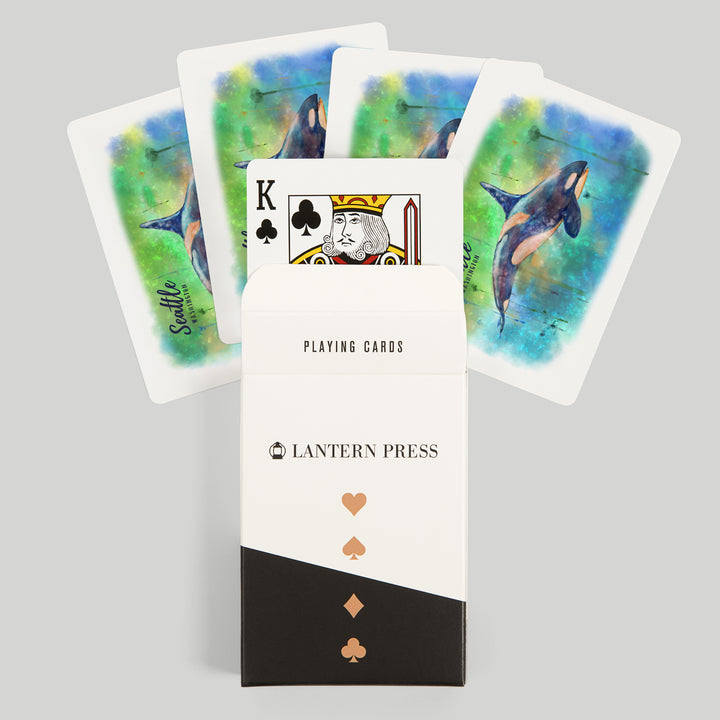 Playing Cards, Seattle, Washington, Orca, Watercolor, 52 Card Deck with Jokers in Box, Unique Art