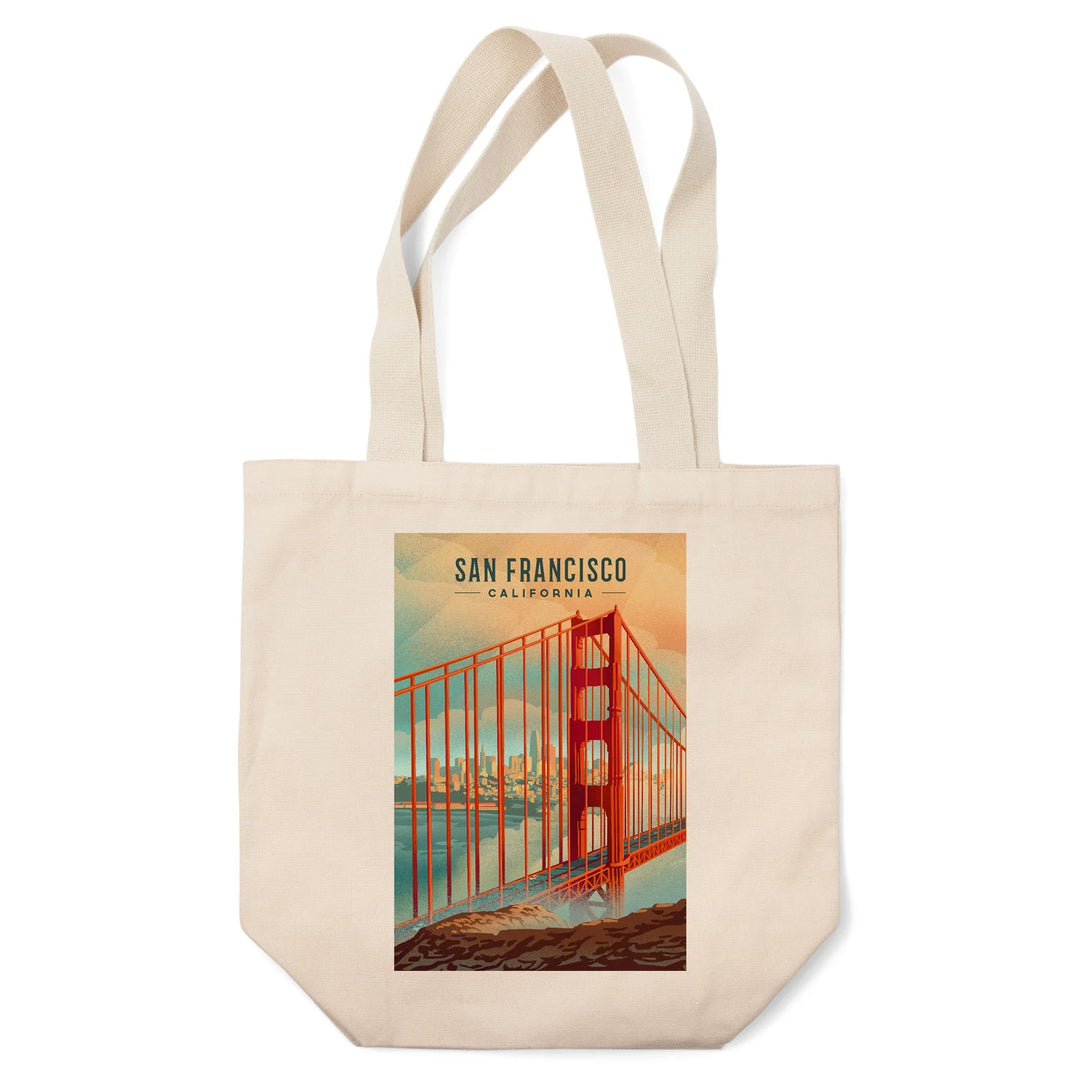 San Francisco, California, Lithograph, City Series, Tote Bag