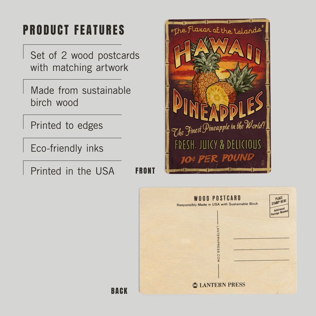Hawaiian Pineapple, Vintage Sign, Wood Sign and Postcards