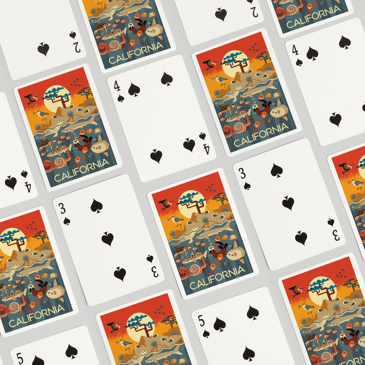 Playing Cards, California, Marine Animals, Geometric, 52 Card Deck with Jokers in Box, Unique Art