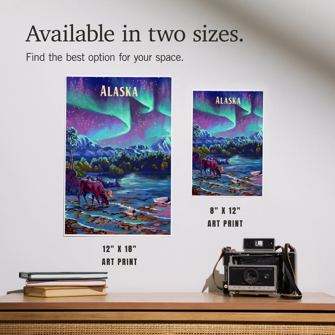 Alaska, Oil Painting, Northern Lights Lake, Art & Giclee Prints