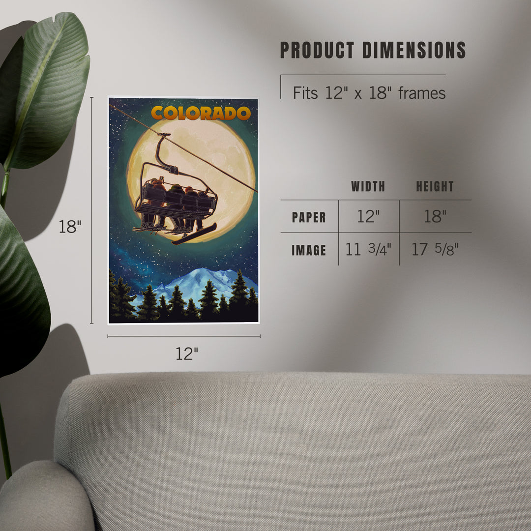 Colorado, Ski Lift and Full Moon, Snowboard, Art & Giclee Prints
