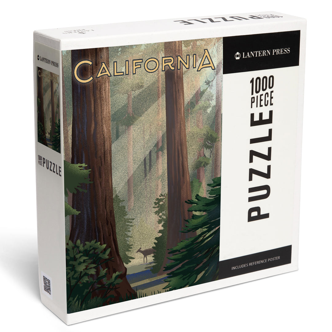 California, Lithograph, Deer in Forest, 1000 Piece Jigsaw Puzzle