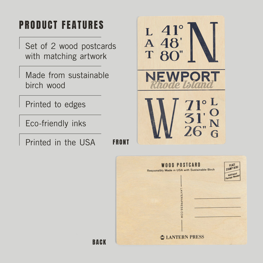Newport, Rhode Island, Latitude and Longitude, Wood Sign and Postcards