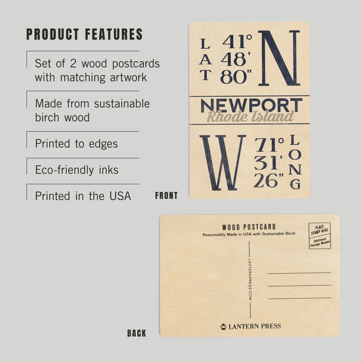 Newport, Rhode Island, Latitude and Longitude, Wood Sign and Postcards