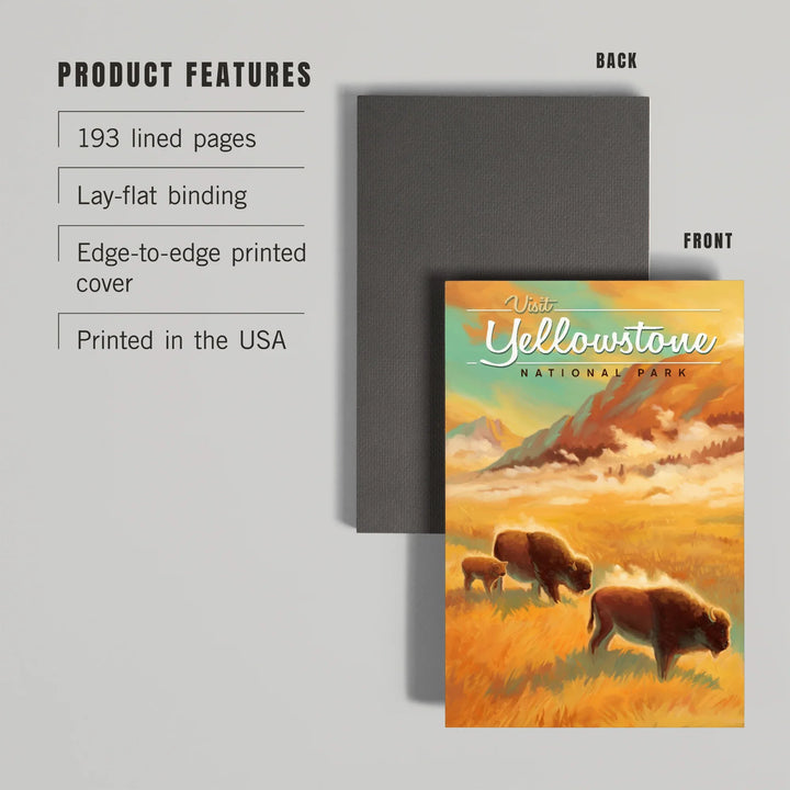 Lined 6x9 Journal, Yellowstone National Park, Bison, Oil Painting, Lay Flat, 193 Pages, FSC paper