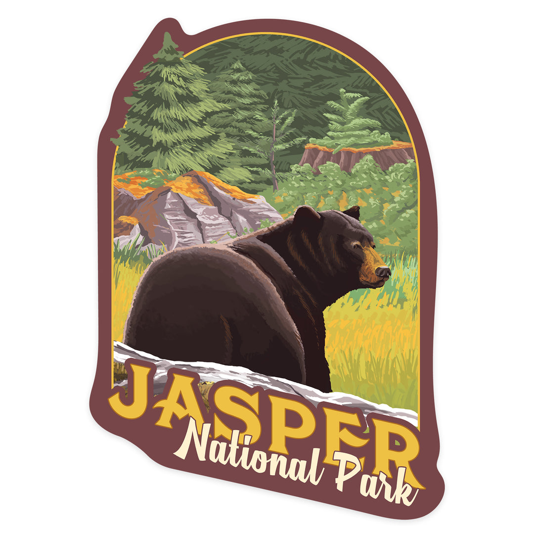 Jasper National Park, Canada, Black Bear in Forest, Contour, Vinyl Sticker