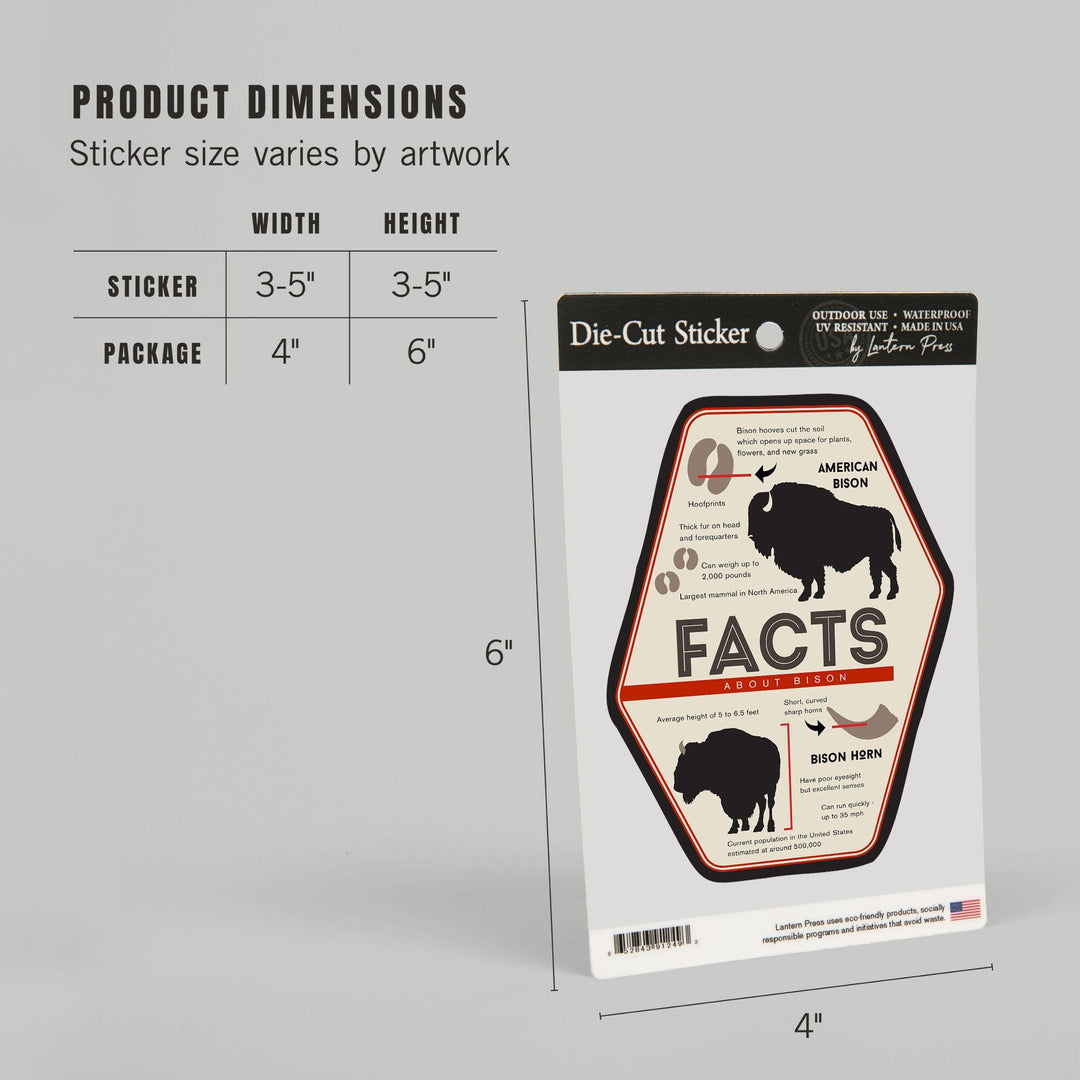 Facts About Bison, Contour, Lantern Press Artwork, Vinyl Sticker Sticker Lantern Press 