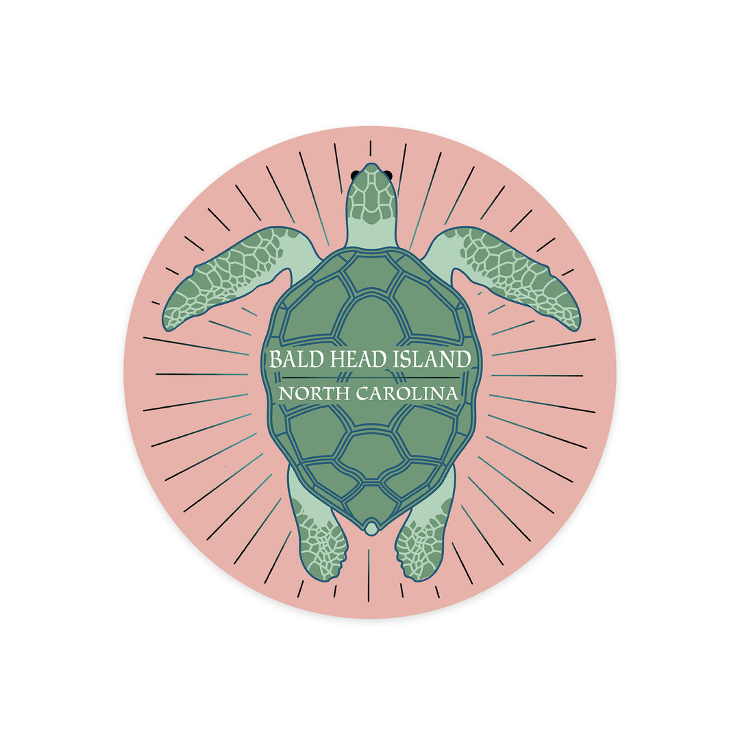 Bald Head Island, North Carolina, Sea Turtle, Pink, Contour, Lantern Press, Vinyl Sticker