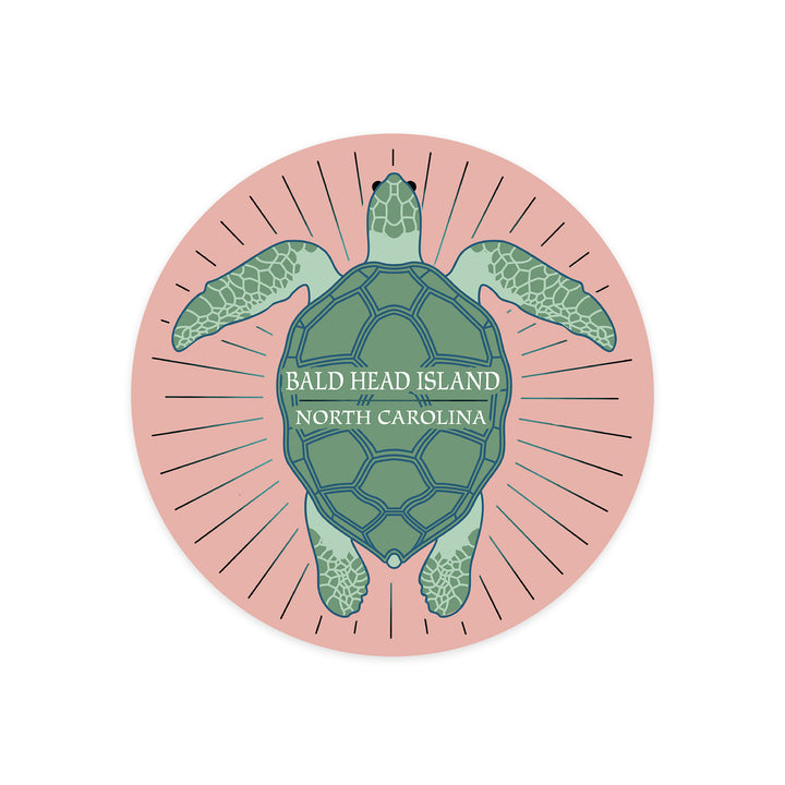 Bald Head Island, North Carolina, Sea Turtle, Pink, Contour, Lantern Press, Vinyl Sticker
