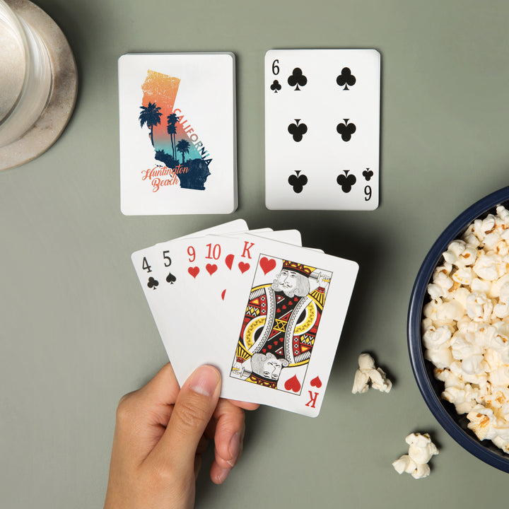 Playing Cards, Huntington Beach, California, State Abstract, Palm Scene, 52 Card Deck with Jokers in Box, Unique Art