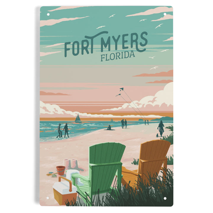 Fort Myers, Florida, Bottle This Moment, Beach Chairs, Painterly, Metal Signs