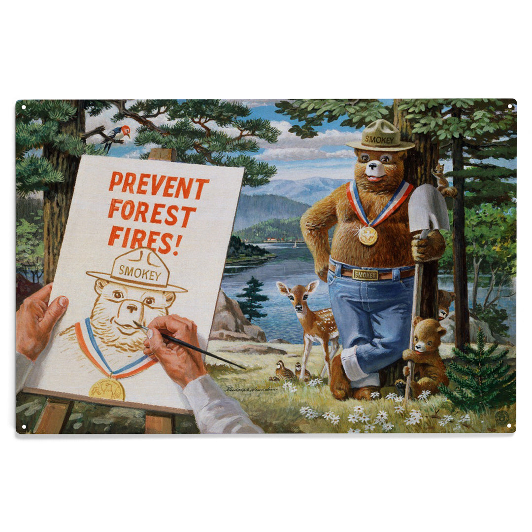 Smokey Bear, Posing with Medal, Officially, Wood Sign and Postcards
