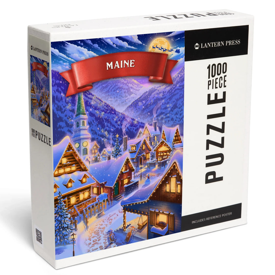 Maine, Sleepy Winter Christmas Village, 1000 Piece Jigsaw Puzzle