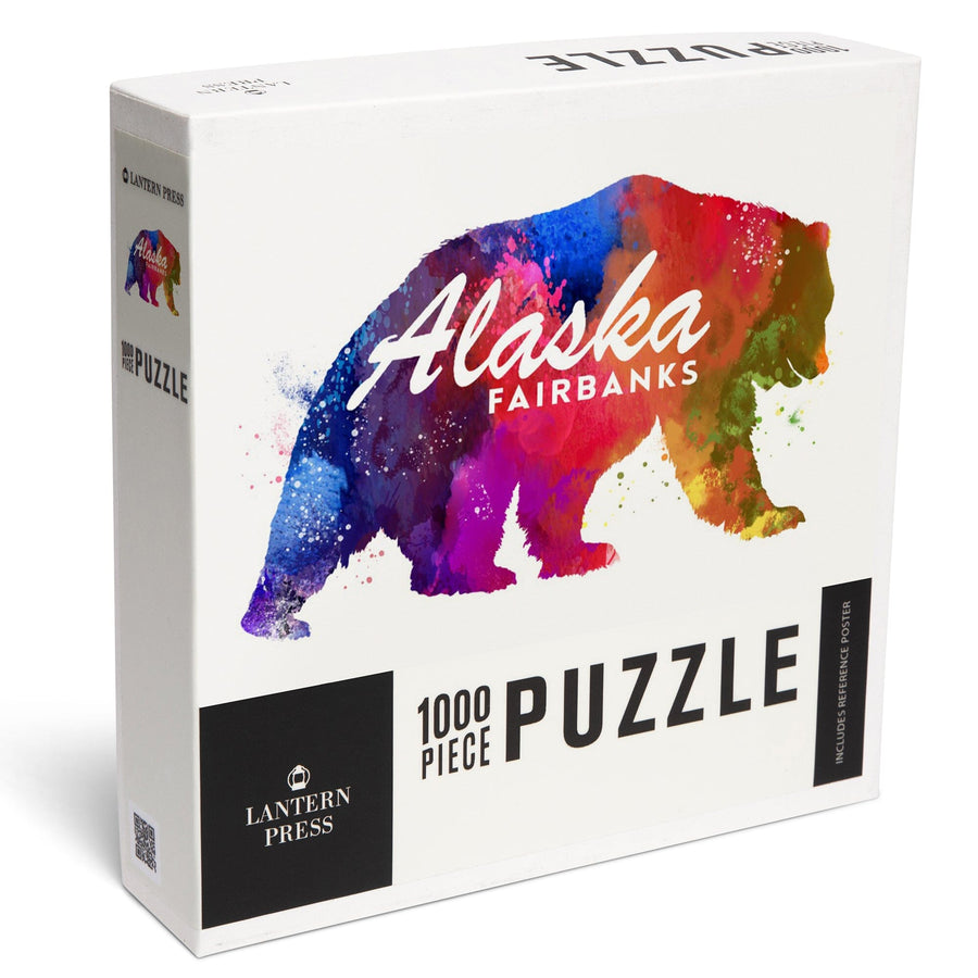 Fairbanks, Alaska, Bear, Vibrant Watercolor, Jigsaw Puzzle Puzzle Lantern Press 