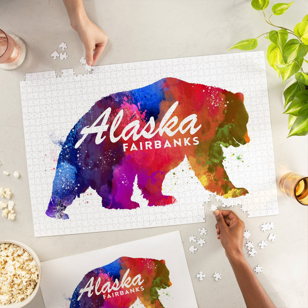 Fairbanks, Alaska, Bear, Vibrant Watercolor, Jigsaw Puzzle Puzzle Lantern Press 