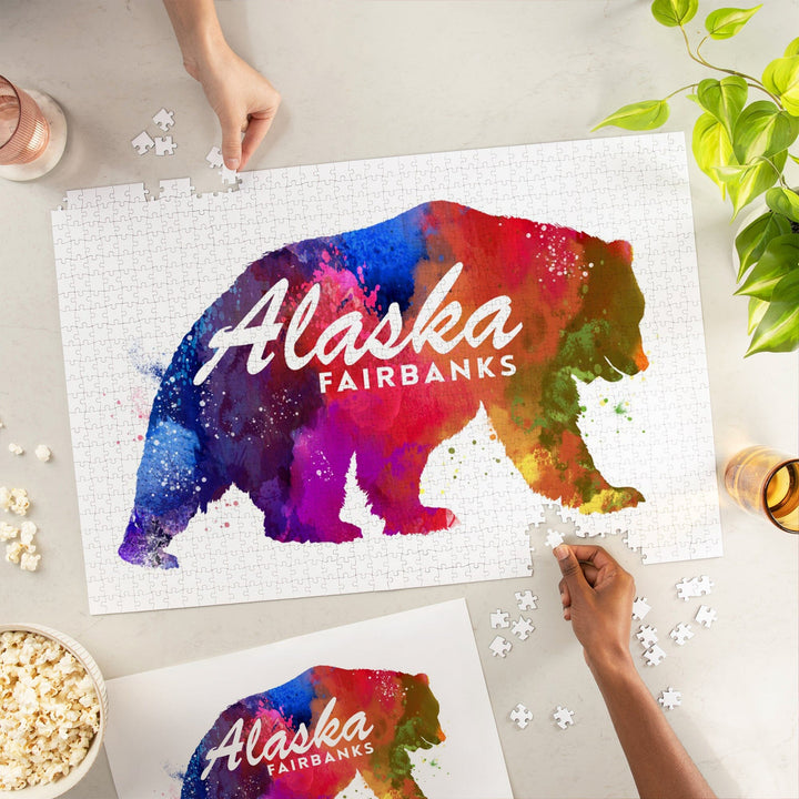 Fairbanks, Alaska, Bear, Vibrant Watercolor, Jigsaw Puzzle Puzzle Lantern Press 