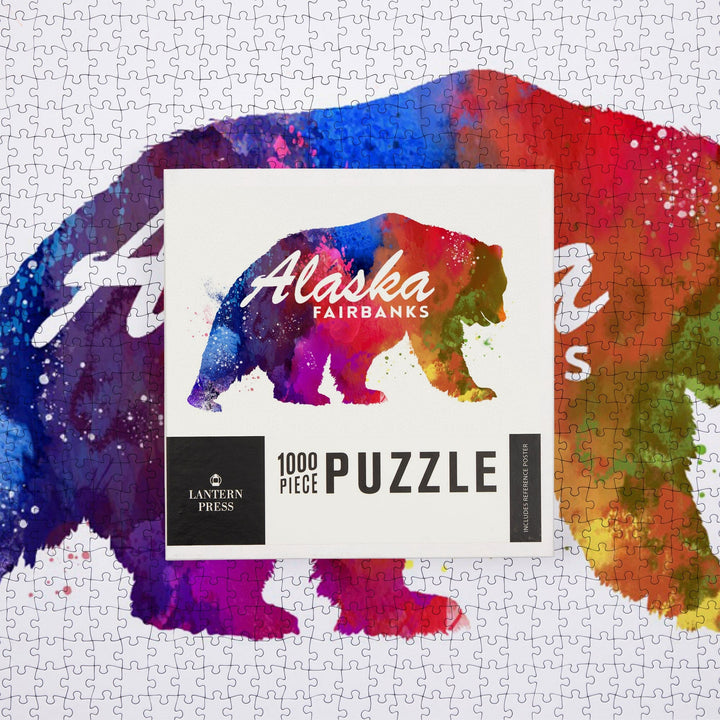 Fairbanks, Alaska, Bear, Vibrant Watercolor, Jigsaw Puzzle Puzzle Lantern Press 
